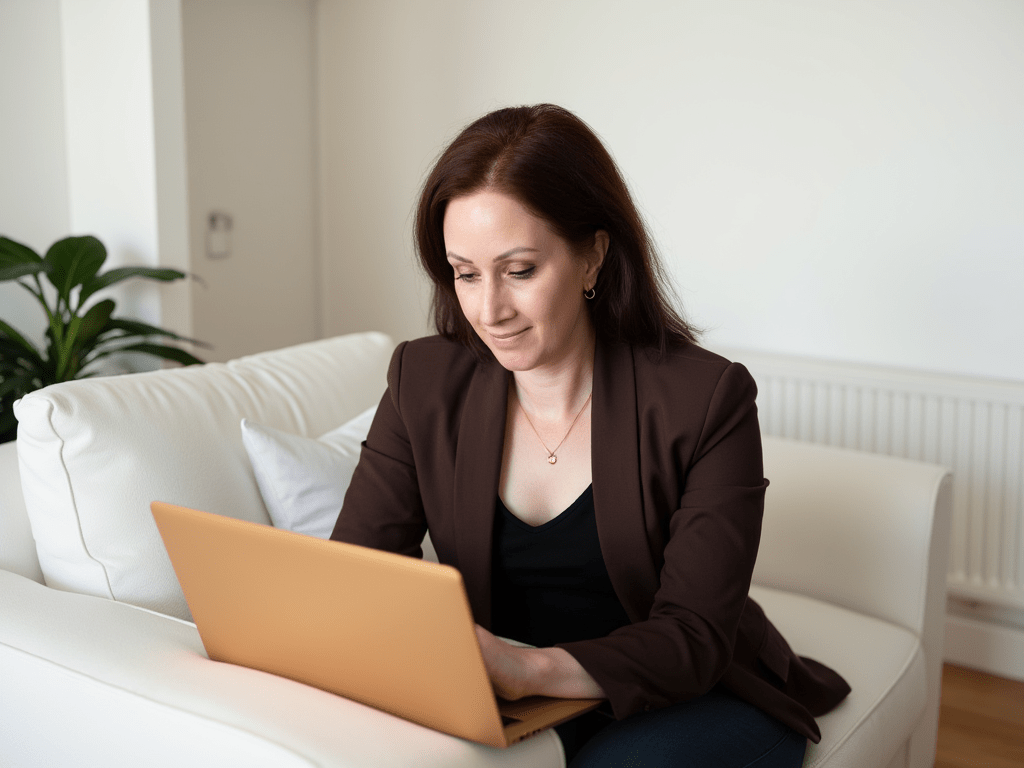 Anja Müller im Reading am Laptop
